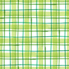 Green tartan seamless pattern. Watercolor plaid background