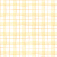 Yellow tartan seamless pattern. Watercolor plaid background - 420311762