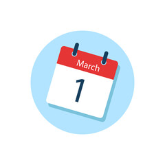 White daily calendar Icon March in a Flat Design style. Easy to edit Isolated vector Illustration.