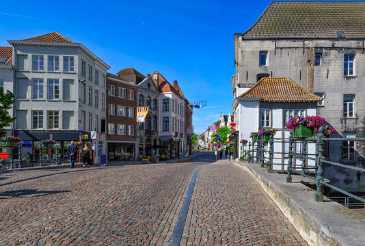 Old street in Mechelen, Belgium. Mechelen is a city and municipality in the province of Antwerp, Flanders, Belgium.