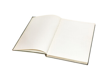 Old open book isolated on white background.