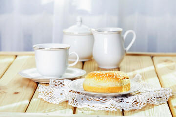 Fresh burger buns with sesame for breakfast.