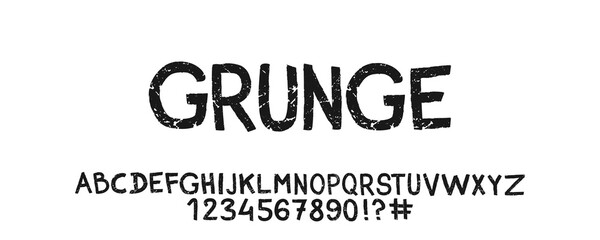Grunge alphabet, hand drawn set, vector illustration.