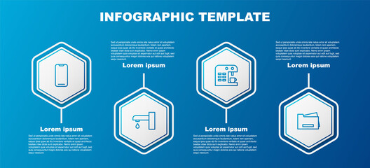 Set line Smartphone, Water tap, Coffee machine and Printer. Business infographic template. Vector