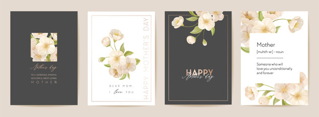 Mother day floral spring postcard. Greeting realistic sakura cherry flowers template, modern bouquet flower © wooster
