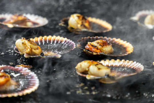 zamburi&ntilde;as a la plancha con su refrito de ajos y aceite de oliva, restaurante