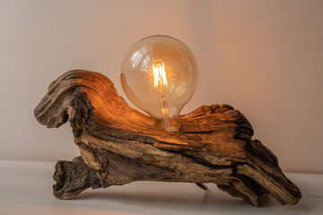 natural raw drift wood house light with exposed led light bulb decoration