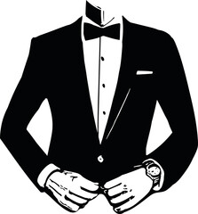 Drawing of elegant young fashion man in tuxedo posing