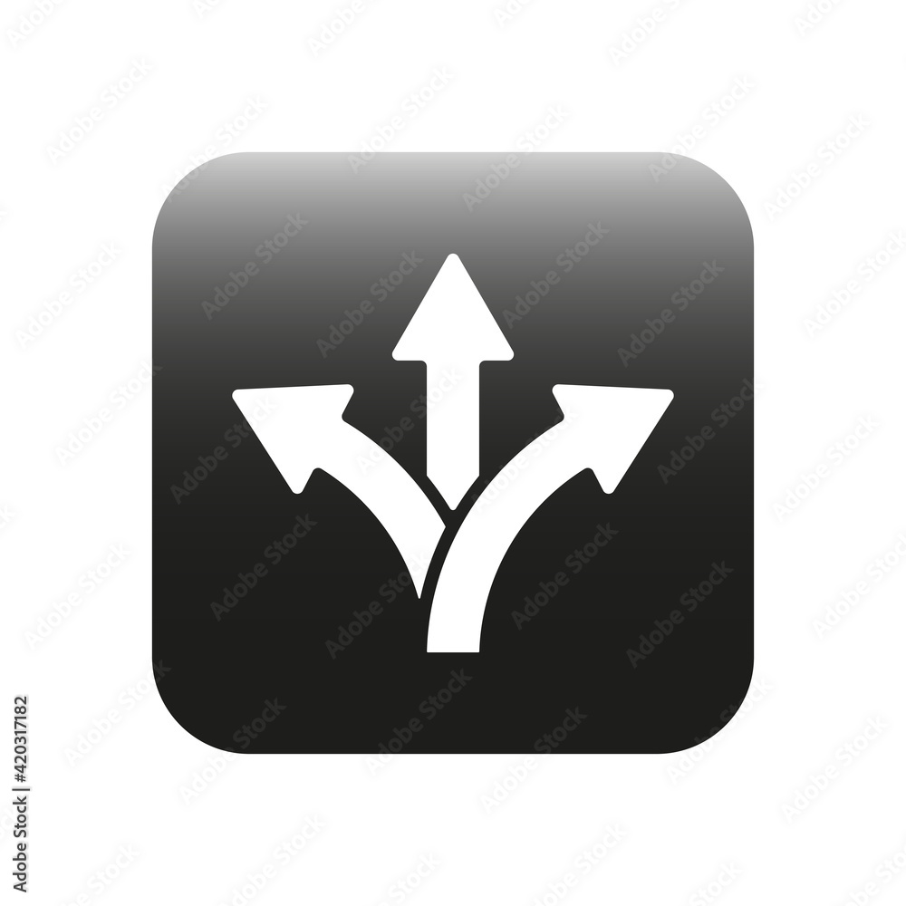 Poster three-way directional arrow in flat style. button three-way directional arrow. vector illustration. 