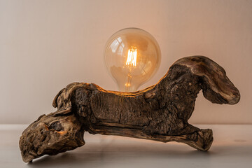 natural raw drift wood house light with exposed led light bulb decoration