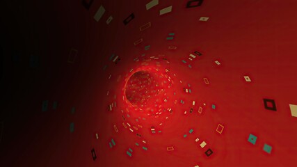 Travel Through A Red Particle Tunnel 3d illustration