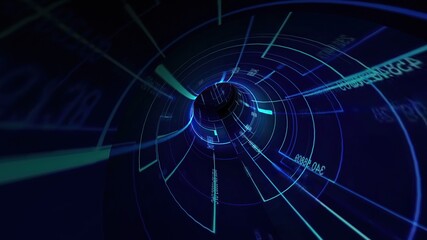 Travel  through virtual digital hi-tech tunnel 3d illustration