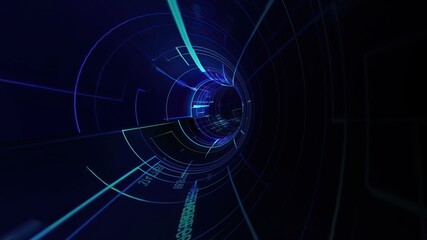 Travel  through virtual digital hi-tech tunnel 3d illustration