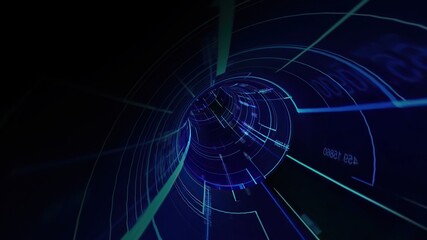 Travel  through virtual digital hi-tech tunnel 3d illustration