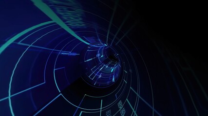 Travel  through virtual digital hi-tech tunnel 3d illustration