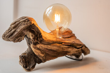 natural raw drift wood house light with exposed led light bulb decoration