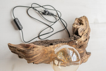 natural raw drift wood house light with exposed led light bulb decoration
