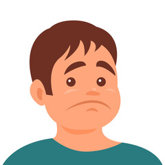 A young man with a distressed expression on his face. Vector isolated illustration on white background