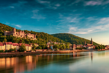 Panoramic view of Heidelberg old town and ruins of Heidelberg Castle, Germany.