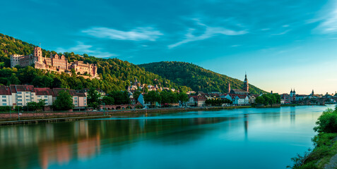 Panoramic view of Heidelberg old town and ruins of Heidelberg Castle, Germany.