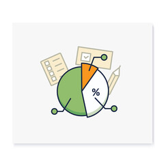 Voting poll color icon. Candidates rating pie chart.Electoral infographics.Vote percentage.Vote concept. Democracy. Parliamentary or presidential elections.Isolated vector illustration