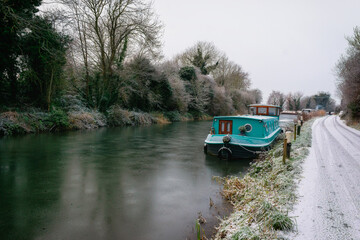 Houseboat Barge on Irish Canal at Sunrise