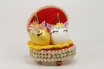 The unicorn, lovely egg with golden horn