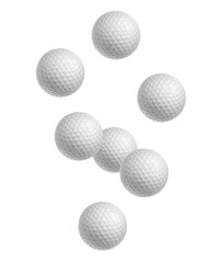 Falling Golf ball isolated on white background, full depth of field, clipping path