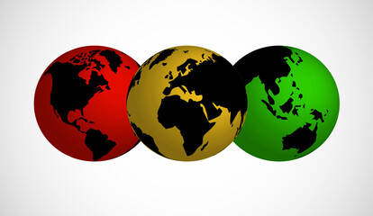 Three world globes on white background. Vector earth planet