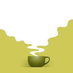 Cup of green tea and white steam with empty place for your design
