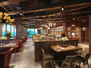 3d render of restaurant interior