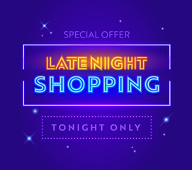 Late Night Sale, Special Offer Advertising Banner with Typography on Blue Background with Stars. Design for Discount