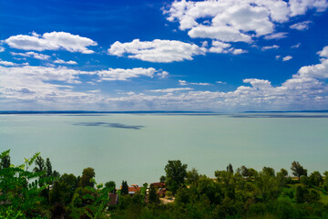 Panorama of lake Balaton at Balatonakarattya in summer