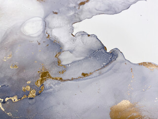 Abstract grey background with gold. Beautiful smudges made with alcohol ink. Black and white...