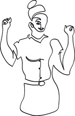 One line drawing of happy woman celebrating her success and looking at camera raising fist up.
One continuous line drawing of celebrating  and success concept.
