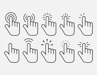 Set of hand clicking icons. Click finger pointer. Vector illustration.