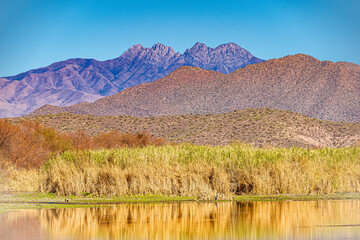 The Salt River and the mountains beyond near Phoenix, Arizona