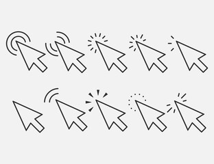 Set of Clicks icon. Cursor sign. Clicking Arrow, Mouse Cursor Symbol. Vector illustration.
