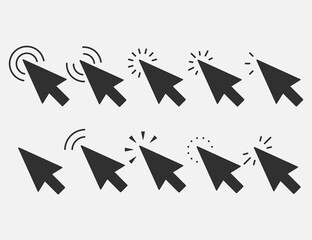 Set of Clicks icon. Cursor sign. Clicking Arrow, Mouse Cursor Symbol. Vector illustration.