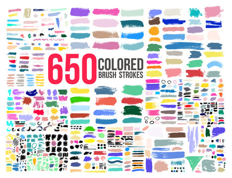 Big Collection of colored paint, ink brush strokes, brushes, lines. Dirty artistic design colorful elements. Vector illustration. Isolated on white background.