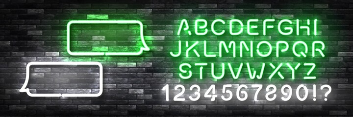 Vector realistic isolated neon sign of Speech Bubble with easy to change color font alphabet for template and mockup design on the wall background.