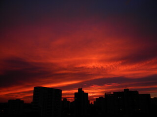 Plakat red sunset over the city