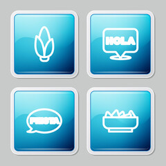 Set line Corn, Hola, Fiesta and Nachos in bowl icon. Vector © vector_v