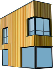 Vector wooden building with big windows.