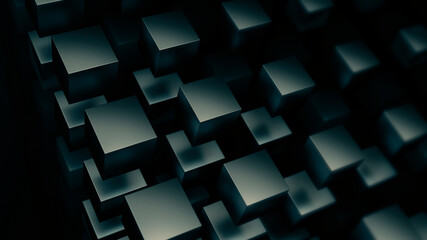Abstract fly squares shapes background. Virtual Technology Background. 3D Big Data Digital squares. Abstract 3d render, rotating cubes, geometric background, Technological and connection background