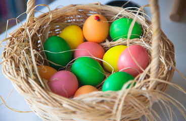 Easter pattern of Eggs with flowers and candies on the white background. Easter concept. Healthy feeding concept.