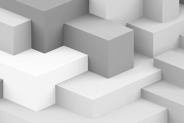Abstract white and gray geometric cubic background. isometric square 3d render.