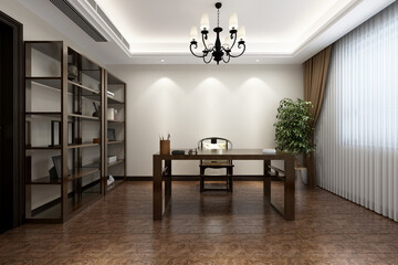 3d render of study room, home office