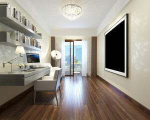 3d render of study room, home office