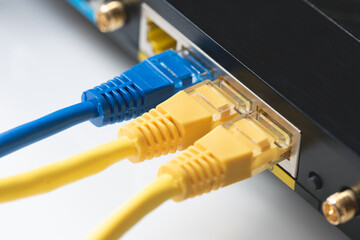 Router Wi-Fi close up. Fast internet modem device.